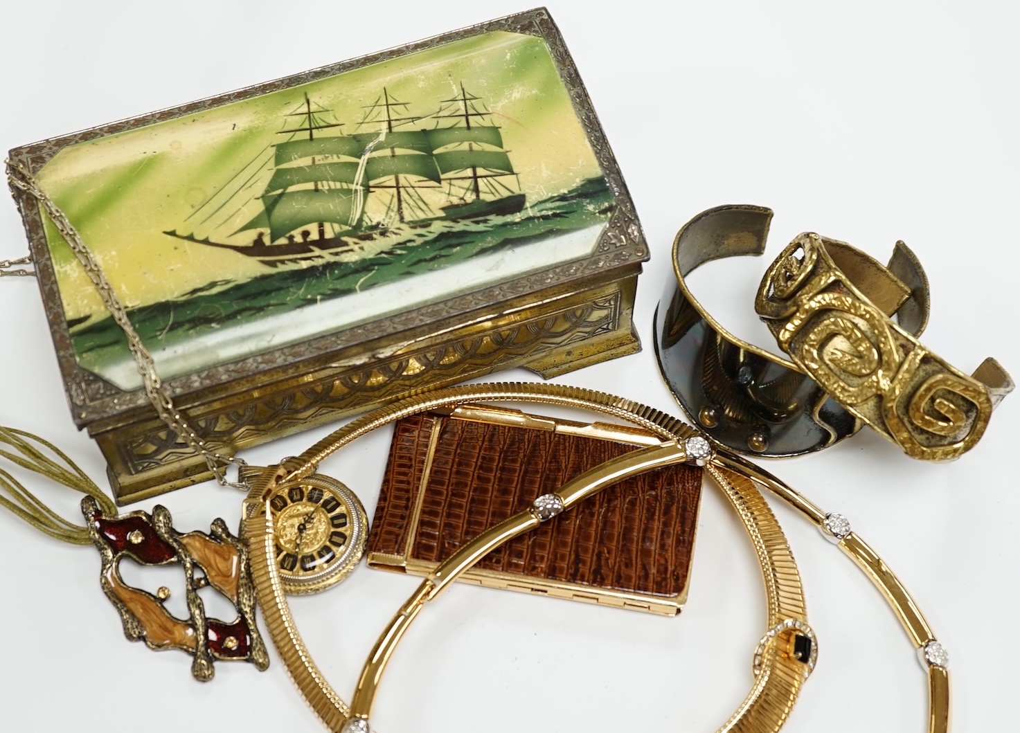 A quantity of assorted items including costume jewellery, silver plate, wrist watches mounted German porcelain plaque, etc.